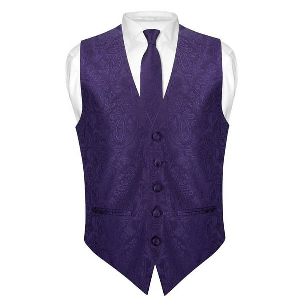 New Vesuvio Napoli Men's paisley Tuxedo Vest Waistcoat_Bowtie & Hankie Black 